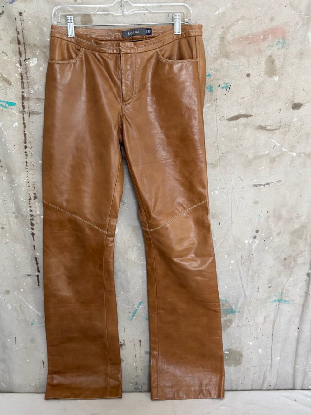 Vintage Y2K Gap 100% Leather Bootcut Pants in Cognac